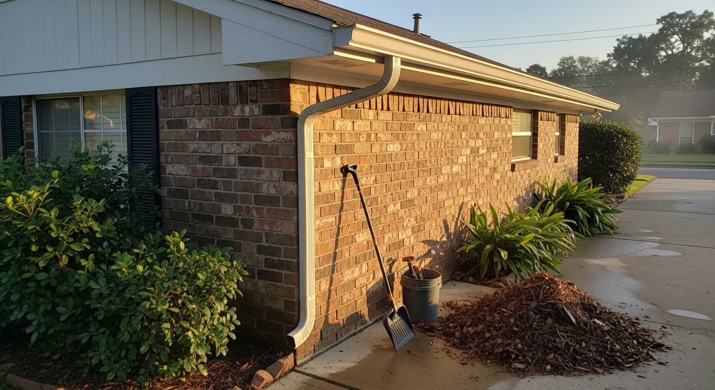 Gutter installation and fascia repair on a residential home in Houston, Texas