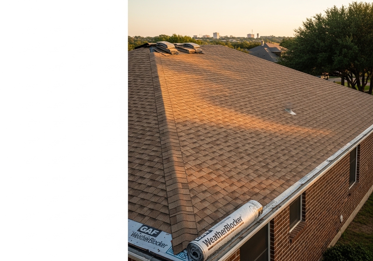 New GAF Timberline HDZ shingle roof on a two-story home in Katy, TX after hail damage replacement