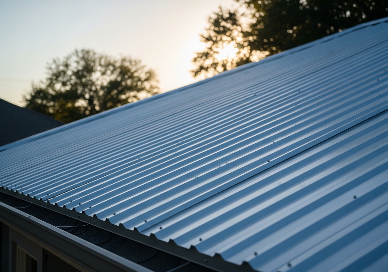 Corrugated metal roof installed over existing shingles on a bungalow in the Heights area of Houston, TX